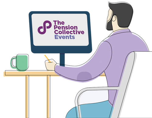 The Pension Collective events with man on computer