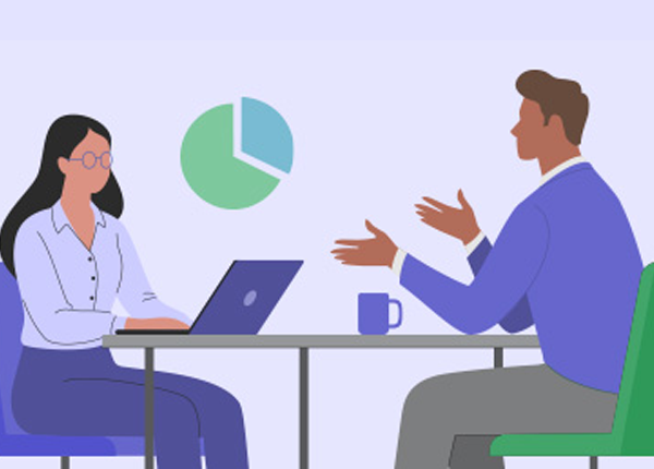 A collage of people talking in the office and a female worker working in a factory