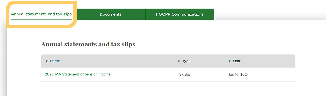 HOOPP connect - Annual Statements and Tax Slips tab HOOPP connect - Annual Statements and Tax Slips tab
