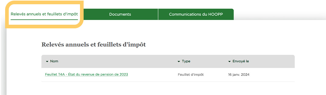 HOOPP connect - Relevés annuels et feuillets d’impôt 