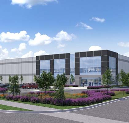 A collage of modern buildings and an office interior.