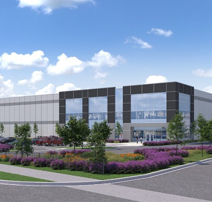 A collage of modern buildings and an office interior.