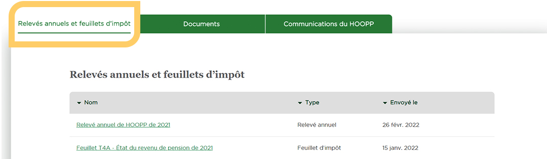 Relevés annuels et feuillets d’impôt Relevés annuels et feuillets d’impôt